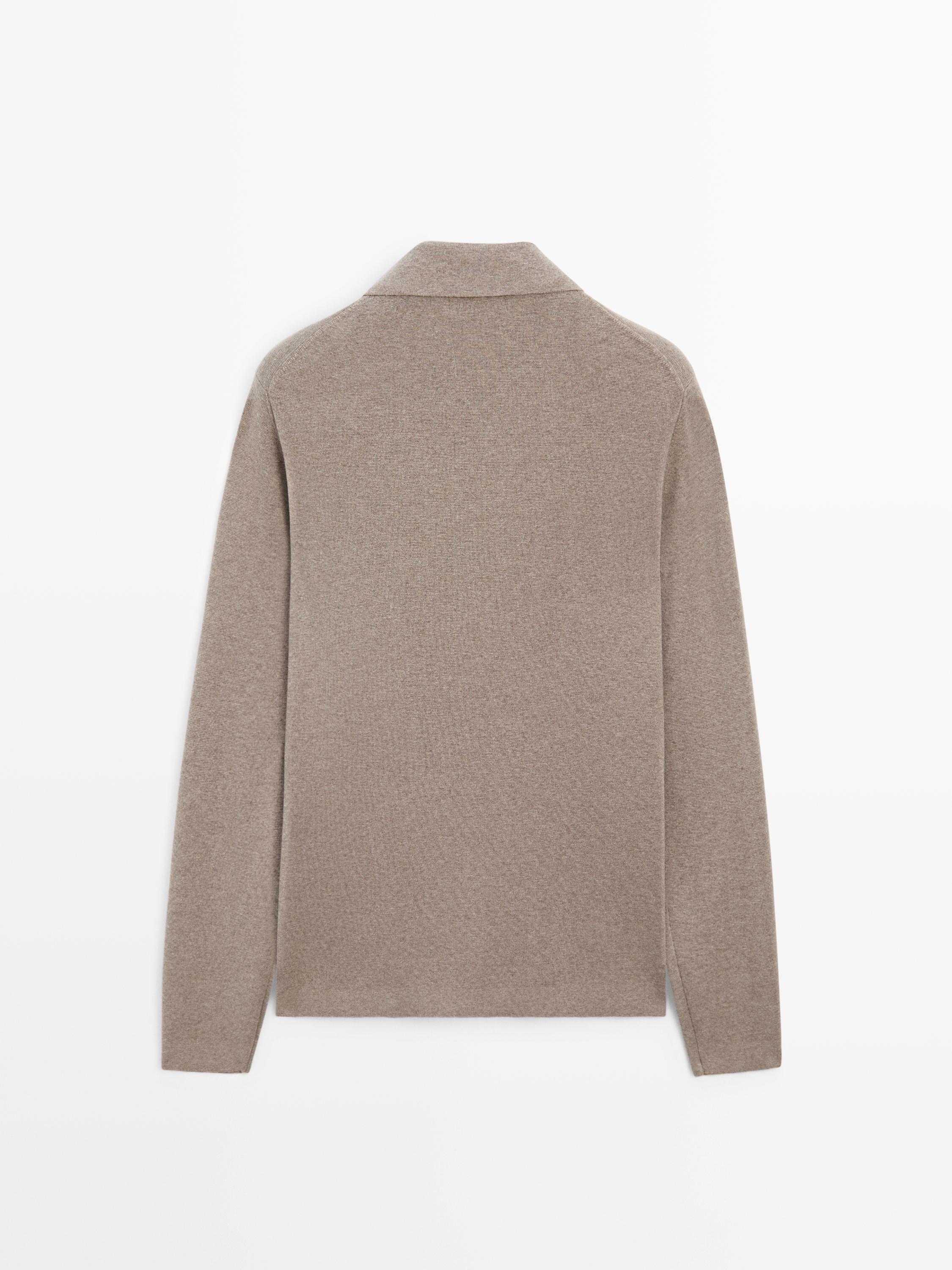 Zip-up knit cotton and wool blend cardigan with pockets